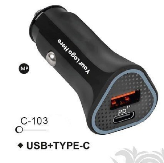 Dual Port Car Charger with 1 PD & 1 USB  Fast Charging Adapter for All Smartphones (C 103)