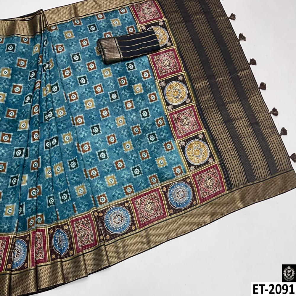 AJRAKH BLUE SAREE