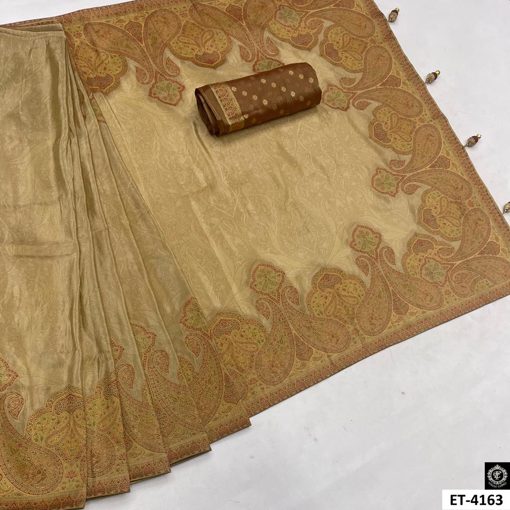 Royal Wedding Saree - Color: Golden Beige With Rust Accents