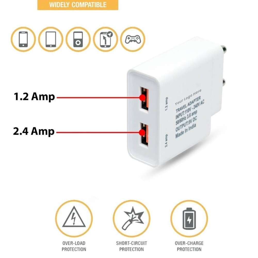 2.4 Amp Mobile Charger with V8 Cable Fast & Safe Charging for Android Phones (C 020)
