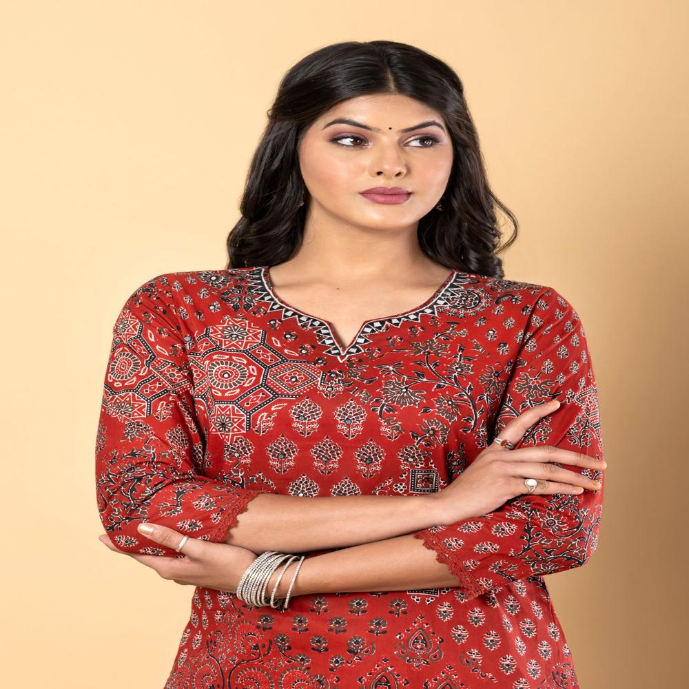 Straight Style Cotton Fabric Maroon Color Kurta And Bottom 