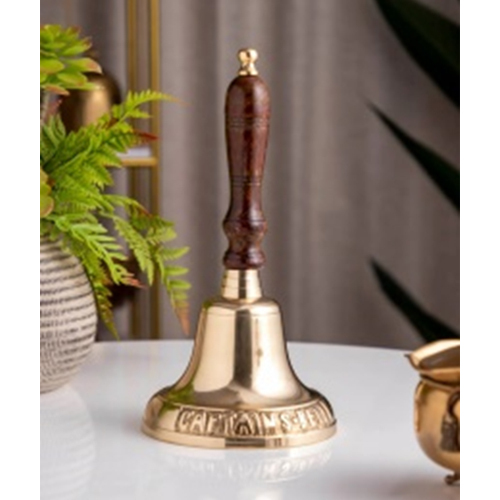 Designer Brass Hand Bell With Wooden Handle - Color: Various Available