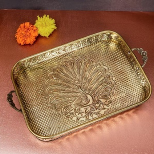 100% Pure Brass Peacock Designer Serving Tray - Color: Various Available