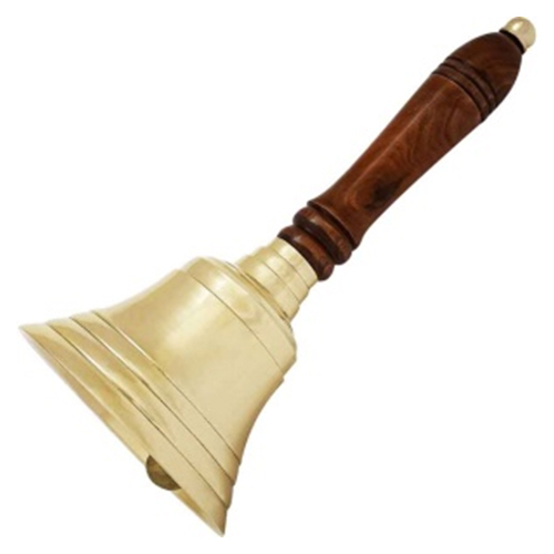 Designer Pure Brass Hand Bell With Wooden Handle - Color: Various Available