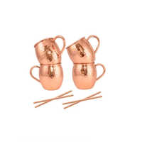 High Quality Pure Copper Moscow Mule Mug Set Of 4 Pieces With 4 Straw - Color: Various Available