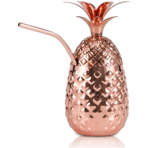 Pineapple Shape Rose Gold Solid Copper Mug With Straw - Color: Various Available