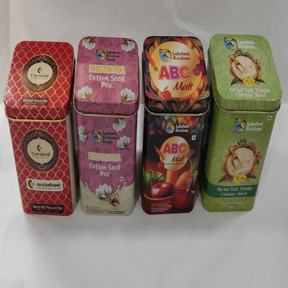 Protein Powder Pack Tin Containers - Color: Multicolor