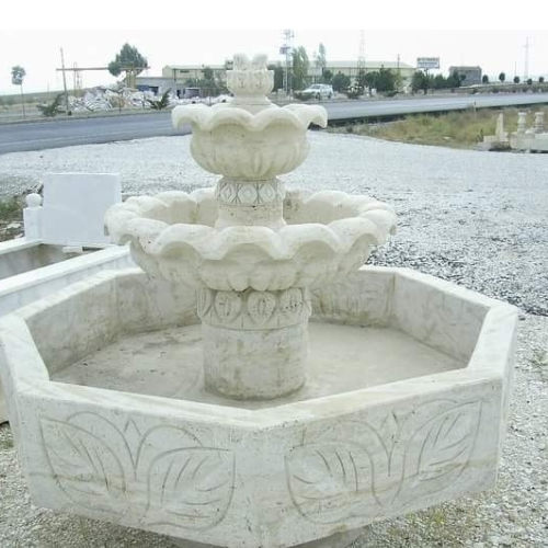 Makrana Marble White Carving Water Fountain - Pool Size: Large
