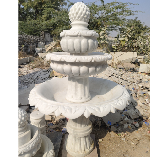 Makrana Marble White Carving Water Fountain - Pool Size: Large