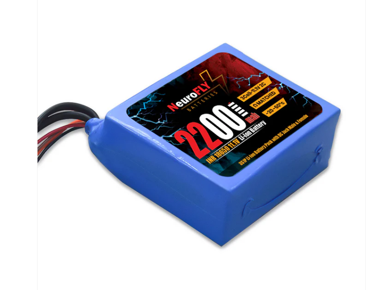 NeuroFLY 11.1V 2200mAh 3S 18650 Li-Ion Battery Pack 2C 3S1P Li-Ion Battery with Male & Female DC Jack and 4 Pin JST Connector