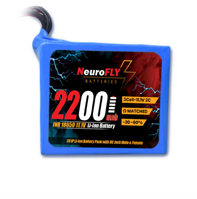 NeuroFLY 11.1V 2200mAh 3S 18650 Li-Ion Battery Pack 2C 3S1P Li-Ion Battery with Male & Female DC Jack and 4 Pin JST Connector