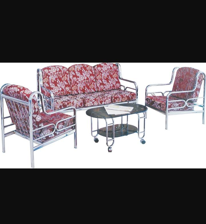 Om Woods Ds 241 Sofa Set - Stainless Steel Frame, Standard Size, Maroon Color Cushions | Modern Design, Eco-friendly Finishing, Indoor Use
