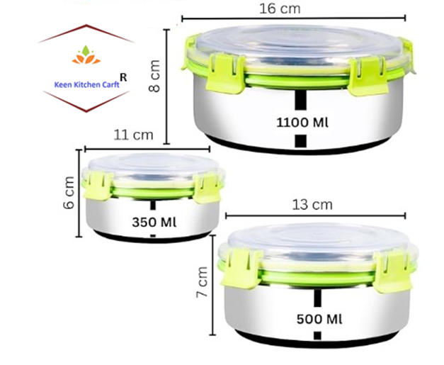 Stainless Steel Leak Proof Lunch Box Storage Container set of 3