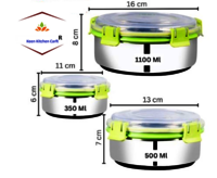 Stainless Steel Leak Proof Lunch Box Storage Container set of 3