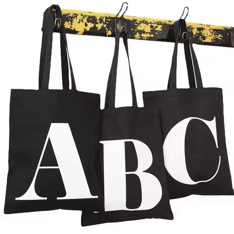 Unisex Small Cotton Calico Shopping Bag with Custom Zipper Closure PVC Lining Decorative Straps Letter for Wholesale Shopping