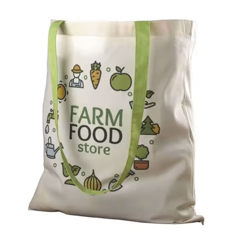 High Quality 12oz Organic Cotton Shopping Tote Bag Custom Printed Logo Recyclable Canvas with Open Closure Tassel Decoration