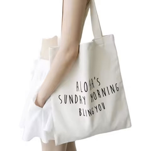 High Quality Cotton Canvas Tote Handbag Custom Logo Ins and Natural Style with Leather Lining and Letter Decoration