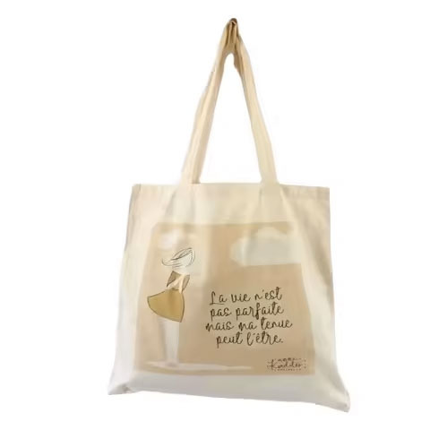 National Style Reusable Cotton Canvas Tote Bag with Letter Decoration for Shopping