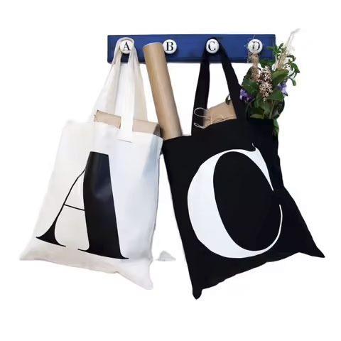 Wholesale Fashionable Unisex Printed Cotton Cloth Shopping Bag Small Size Canvas Lining Leather Straps Open Reusable Logo