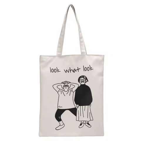 Customized Vintage Lady Style Recyclable Cotton Tote Bag Fashion Custom Printed Canvas Bag with Open Closure Diamond Decoration