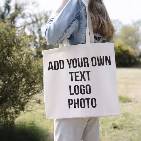 Custom Printed Personalized Reusable Cotton Shopping Tote Bag Logo Canvas Packing Hand Shoulder Daily Use
