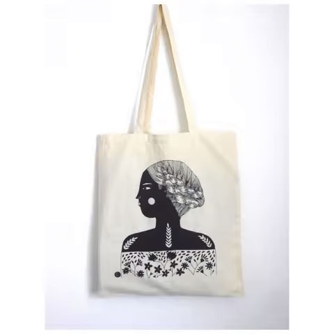 Custom Women's Eco-Friendly Cotton Canvas Tote Bag with Stylish Handled Printed with Custom Logos Letter Pattern