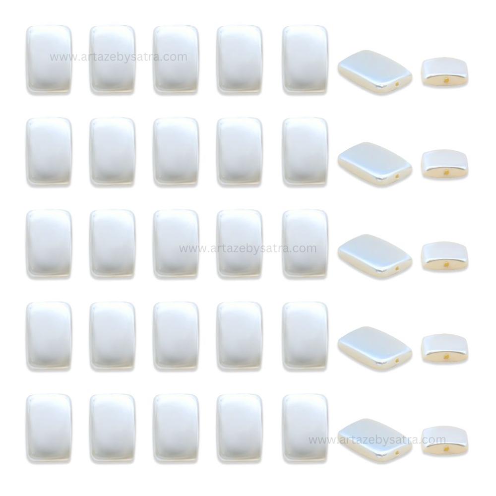 White Mother of Pearl Rectangle Beads | Size : 16mm | Qty : 1 line- approx 25 beads