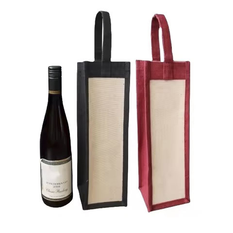 Wholesale Eco-Friendly Custom Recycle Jute Drawstring Bag Reusable Burlap Wine Bottle Bag Drawstrings Eco-Friendly Promotional
