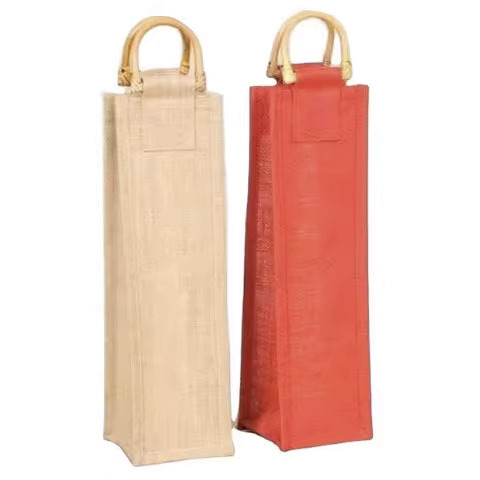 Stylish Wine Bottle Tote Gift Bag Jute Material with Cotton Canvas Paper for Elegant Presentation and Storage