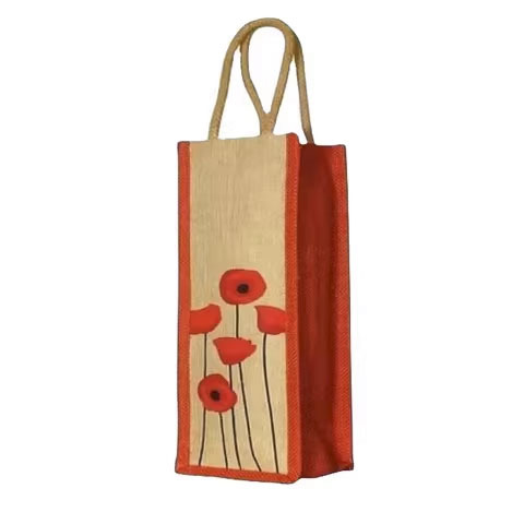 Eco-Friendly Personalized Jute Wine Bag with Washable Rope Handle Printed Design