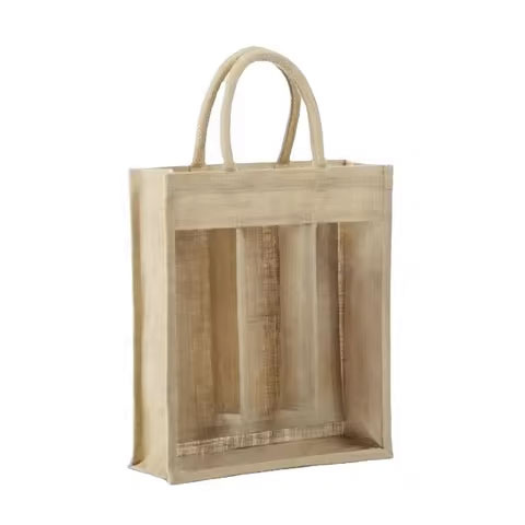 Durable & Eco-Friendly PVC & PP Jute Wine Bag Washable Gift Tote for Shopping for Wine or Shopping