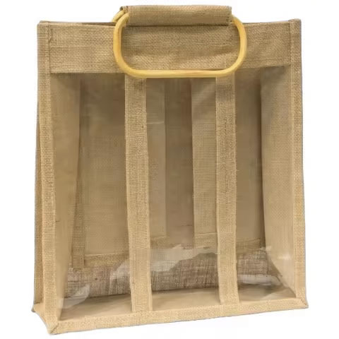 Customized Single Bottle Jute Bag Sack Gunny Tote 100% Jute Fabric Beer & Wine Bag Promotional Bottle Carrier