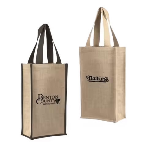 Custom Heavy Duty Large Capacity Eco-Friendly Jute Wine Tote Bag 4 Bottles Washable Nature Wine Bag - Color: Brown