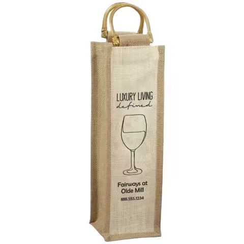 Eco-Friendly Jute Reusable Single and Double Vertical Wine Bottle Carrier Bag With Window Custom Logo Promotional Shopping Bag