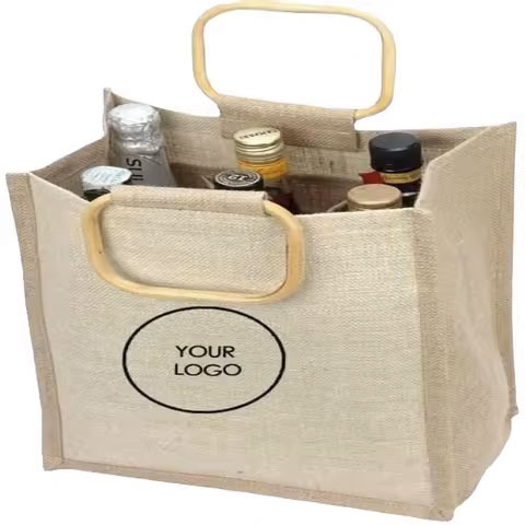 Premium Quality Custom Eco-friendly Burlap Hemp Jute Tote Natural Jute Wine Storage Bottle Bags Washable Wine Transportation Bag