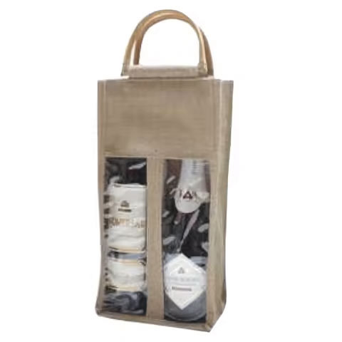 Wholesale Custom Logo Single Jute Bottle Wine Bag Reusable Carry Gift Tote Bag Jute Wine Beach Bag