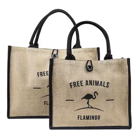 Eco-Friendly Custom Logo Jute Tote Bag with Rope Handle Fashion Design Washable Burlap Market Reusable Grocery Bags