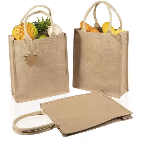 Eco-Friendly Burlap-Colored Natural Jute Tote Bag Wholesale with Cotton Rope Handle Gifts Wine Promotional Natural Jute Tote Bag.