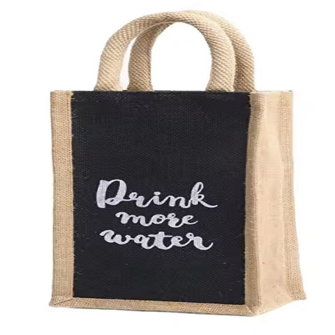 Handmade Black Jute Wine Carrier Tote Bag with Handles Gift Bag for Glass Bottles Packaging for Weddings and Parties