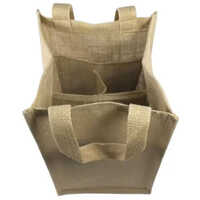 Handmade Water and Wine Bottle Carrier Tote Bag with Wooden Handles Double Jute Fabric Washable Feature Gift Bag