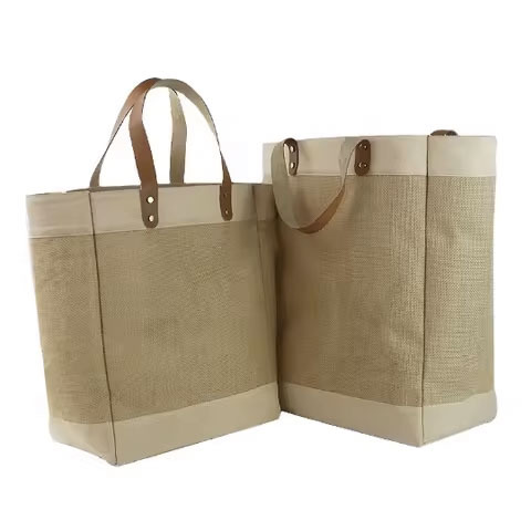 Wholesale New Design Jute Tote Shopping Bags Customized Fashionable Logo Printed Natural Reusable Washable Comfortable Handles