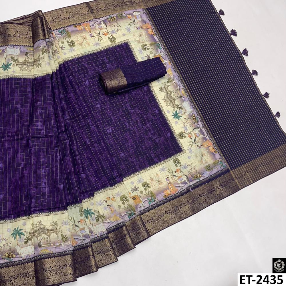 PURPLE PLAIN SAREE WITH PRINTED BORDER