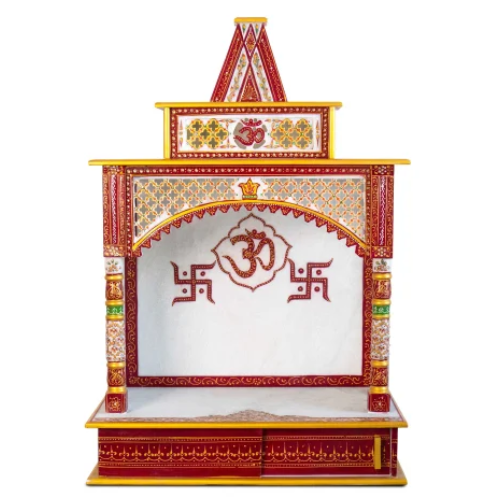 Painted White Marble Pooja Temple - Hardness: Solid