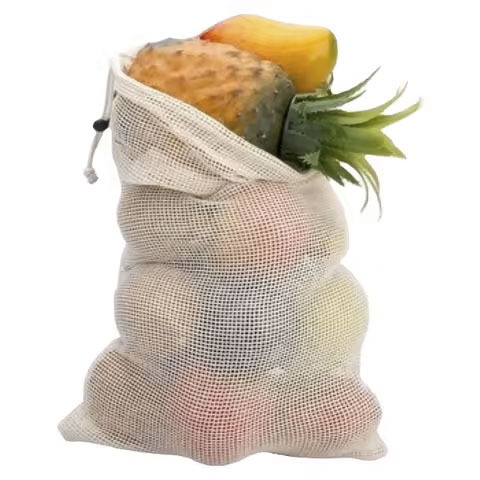 Organic Cotton Mesh Drawstring Bag Reusable for Fruits and Vegetables Eco-Friendly Produce Net Packaging & Printing Product