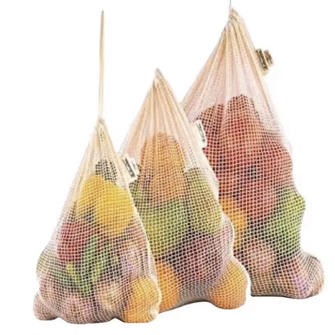 Eco Friendly Fruit Vegetable Produce Net String Shopping Reusable Grocery Tote Organic Cotton Mesh Bag