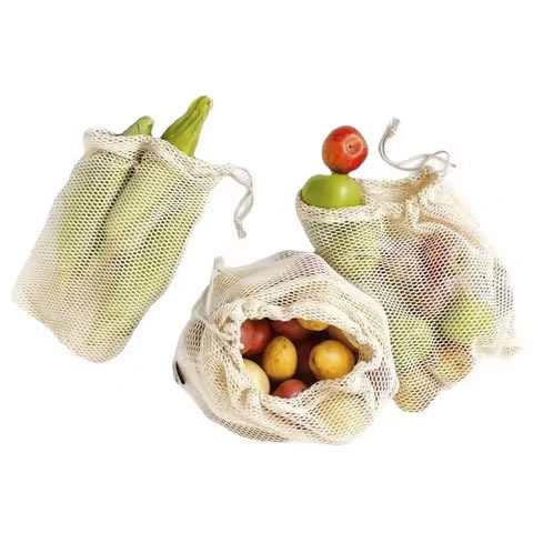 Superior Quality Custom Size Organic Cotton Drawstring Mesh Bag for Fresh Sustainable Produce Organic Packaging Printing Product