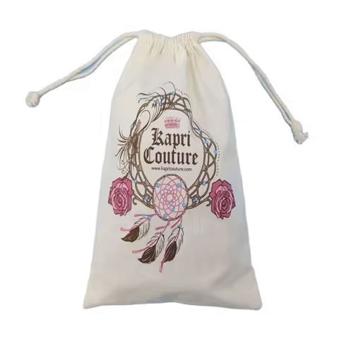 Can Add Your Own Logo Printed Dust Proof Natural Semi White Cotton Canvas Custom Drawstring Bag for Shopping