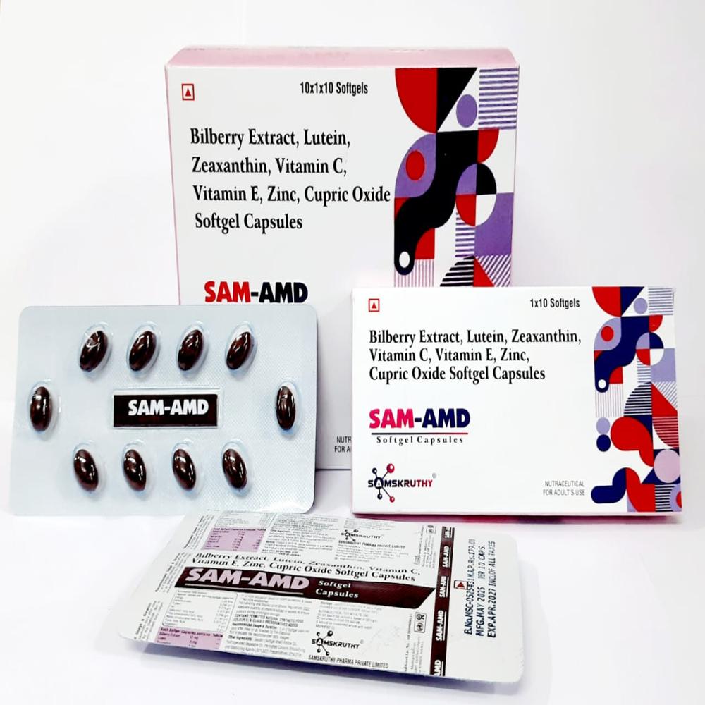 Bilberry Extract 10mg + Lutein 5mg + Zeaxanthin 1mg + VitaminC 80mg + Vitamin E Natural 15IU + Zinc 12mg + Cupric Oxide 2mg