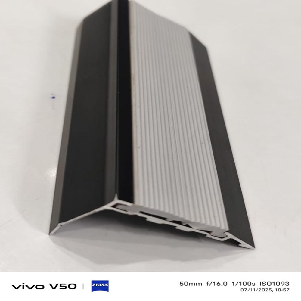 Aluminium Stair Nose Meter - With Rubber Capping - Color: Silver