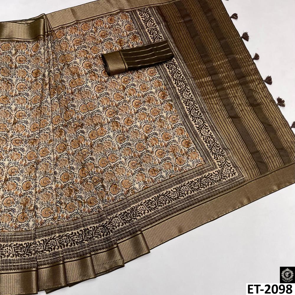 LIGHT BROWN BLOCK PRINTED WOMEN SAREE